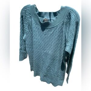 Talbots Dusty teal Cable Knit 3/4 length‎ sleeves